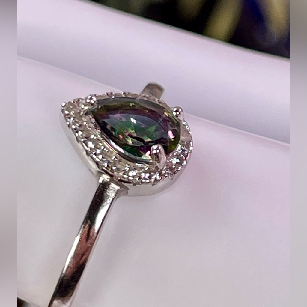 Clearance1ct Mystic Topaz 14k White Gold Plated Silver Ring